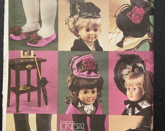 DOLL CLOTHES Accessories fits  18" doll Vogue Craft 7654  Pattern Linda Carr Designs - 2002 - Fancy Hats, Shoes, Slippers, Handbag, Parasol