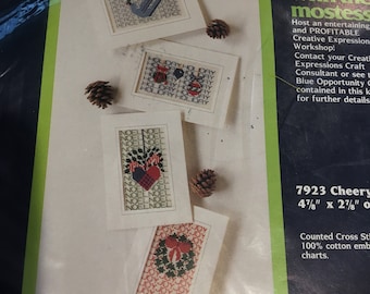 Noel / Joy / Hearts / Peace / Happy Holiday - Counted Cross Stitch Christmas CARD Kit: set of 4 Creative Expressions  #7923 Cheery Greetings