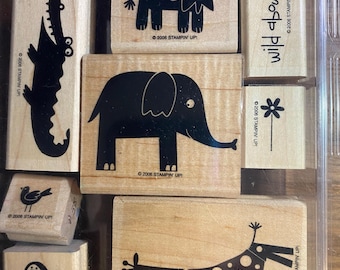 Wild About You - Animals  Stampin UP Red Rubber Stamp Block Set  - New / Lightly Used - paper crafting, print card making, great for kids