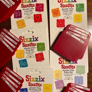 Jeu de matrices de gribouillage Pick Flower Bug Baby Heart Party Sizzix Sizzlits pour machine à rouleaux, fabrication de papier, fabrication de cartes imprimées - Matrice de découpe rouge 2,75 x 2,25 po