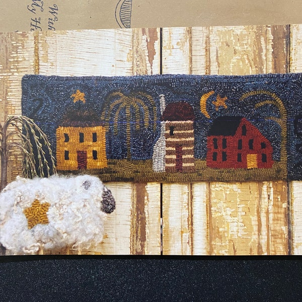 Hooked Saltbox Row Latch Hook Pillow / Rug Pattern  - 10" x 26"  instructions - Directions - Houses / Log Cabin