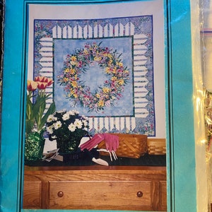 Couronne de bouquet d'été matelassé, motif de tenture murale et tissu / modèle de mise en page - 1996 - kit / lot