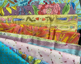 Pick Coordinating Vibrant Bold Fabric Flowers /  Insects etc in Pink - Green - Blue - Orange - Choose Print - Laura Heine