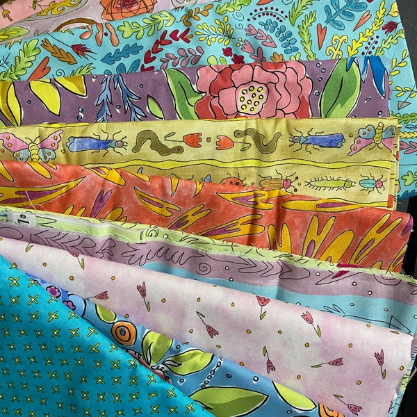 Pick Coordinating Vibrant Bold Fabric Flowers /  Insects etc in Pink - Green - Blue - Orange - Choose Print - Laura Heine