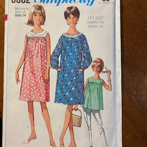 Misses / Dames Zwangerschapsjurk - Top, Tuniek, - Vintage Simplicity 6362 Patroon Maat 14 - 1965 - ongesneden