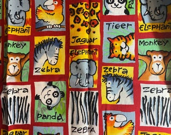 Crayola Zoo - Fabric Animal - Red Background with Whimsical Animals - Safari Animals - 18" x 44"