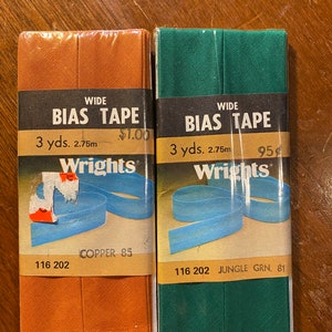 Wide Bias Seam Binding Tape Tape Trim  3 yds 2.75m - Choose Color: Jungle Green, or Copper - Sewing Supply - 1980s -