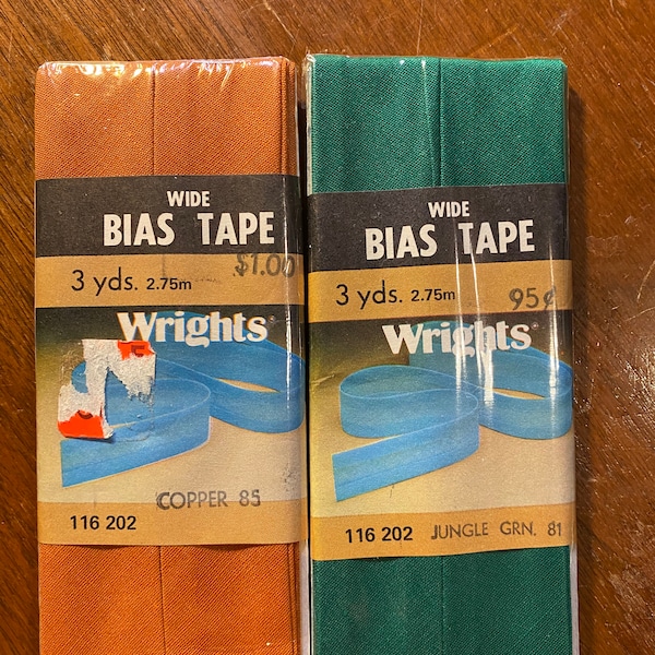 Wide Bias Tape Tape Trim  3 yds 2.75m - Choose Color: Jungle Green, or Copper - Sewing Supply - 1980s -