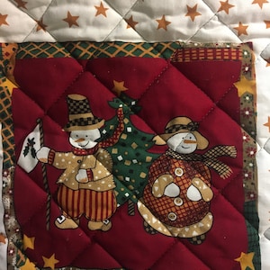 Snowmen and Christmas Tree ,  2 Ready to Sew - Table Matt, Coasters - quilt pieces - appliqué, pillow etc (9" x 9")