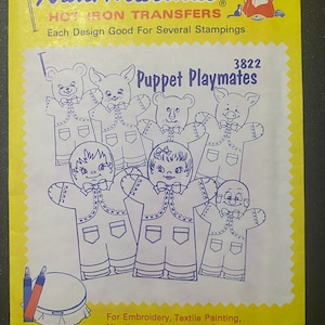 Aunt Martha&#39;s Hot Iron Transfers 3822 -  Puppet Playmates / Dolls   - Paint, Embroider , Quilting etc. - Unopened