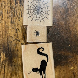 Set di Halloween Blocchi di timbri in gomma Inkadinkado - Ragno, Ragnatela e Gatto - lavorazione con la carta, creazione di stampe, cartoline fai-da-te