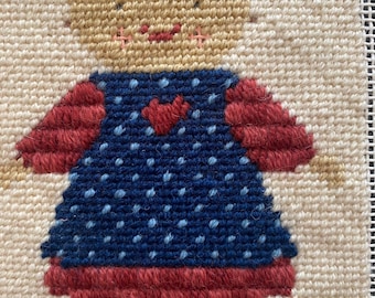 Finished Country Amish Doll  Tapestry Needlepoint / Crewel Canvas Embroider -  5" x 7" Picture area