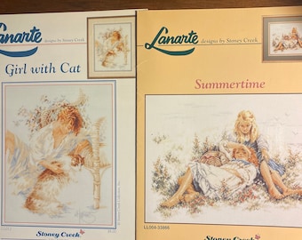 Lanarte Choose Summertime or Girl with Cat Chart - Stoney Creek Cross Stitch Collection - 1991/94 - Embroidery Counted Thread Design