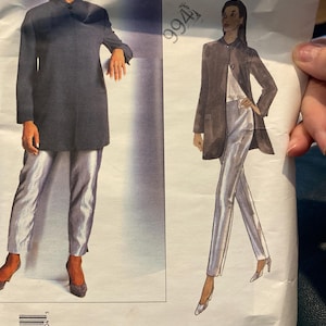 May include: Vogue Patterns sewing pattern featuring a Donna Karan New York design. The pattern includes illustrations of a long coat and pants. The pattern is marked with the number 9941 and includes a barcode.