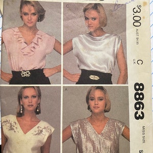 Top Misses Blouse / Shirt McCall’s #8863 Pattern - Adult Size Small - 1983- Summer - Pullover Shell top