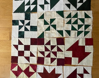 Bloque de tela pequeño, elija rojo o verde - 6 bloques de acolchado de 6" cuadrados con fondo beige y verde o rojo
