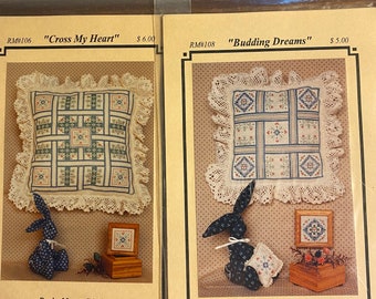 Choose: Cross My Heart or Budding Dreams - Cross Stitch / Beading Charts for Pillows, - Needlework Embroidery - 1997 - Rocky Mount Stitchery
