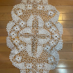 3 Lace  Piece Set  - Dresser / Table Cloth / Linen -  Use as Doily, table runner,  Vintage 38&quot; x 24&quot;  Off-White   15&quot; x 7&quot; and 8&quot; x 9&quot;