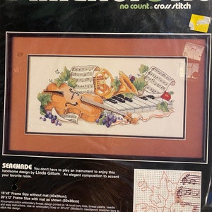 Serenade - Violin Horn Music -  Cross Stitch Kit - Dimensions 3929 -  Easy prestamped 16”x 8” - 1989  Counted Thread