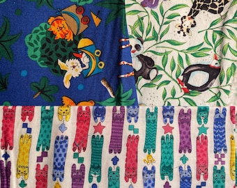 A Small Bit - 3 Pieces of Fabric Animal Bundle - Cats, Zoo Animals and Safari