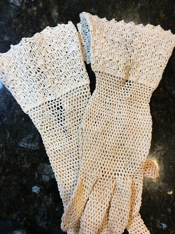 GLOVES  Crochet Great Grandma's   Vintage XS 10" … - image 2