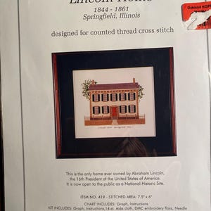 Lincoln Home 1844-1861 Springfield, Illinois -  Cross Stitch Kit - Heartland House Designs419  - Historic Houses - New