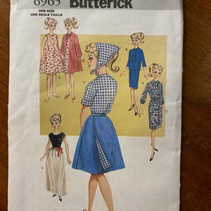 DOLL  CLOTHES Retro 1963 Patterns for - 11 1/2&quot; doll - Butterick #6965 - 2001   clothing - Dress, Skirt, Blouse, Scarf, Nightgown, Robe