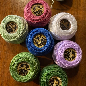 DMC Cotton Perle Size 5 Crochet Yarn - Pick Greens, Blue, White, Pink, Purple - 10 g - Floss - Made in France