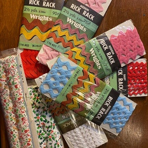 Rick Rack Tape Trim 3 à 5 yds Baby, Medium, Jumbo - Couleur au choix : rose, bleu ciel, rouge, blanc ou Noël - Matériel de couture - Années 80 -