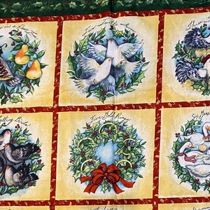 Whoops 6 Days (Not 12) Of Christmas Fabric PANEL, 6 Squares Ready to Sew into a Wallhanging, pillow, quilt etc - Susan Winget