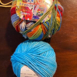 2 Skeins Yarn -  Mesa Turquoise Cotton & Knitcol trends Wool Multicolored  - 100 g 200 yards