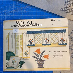 Cross Stitch Iron On Transfers -  Use in all your projects - McCall's 286 - Flower Pot Motifs - 1 sheet 6 motifs  - 1935 Vintage - Uncut