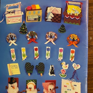 Bazaar Time With Plastic Canvas Needlepoint - Gina Woods - 1989 - Kappie #137 Patterns Boxes, Pencil Toppers Houses etc