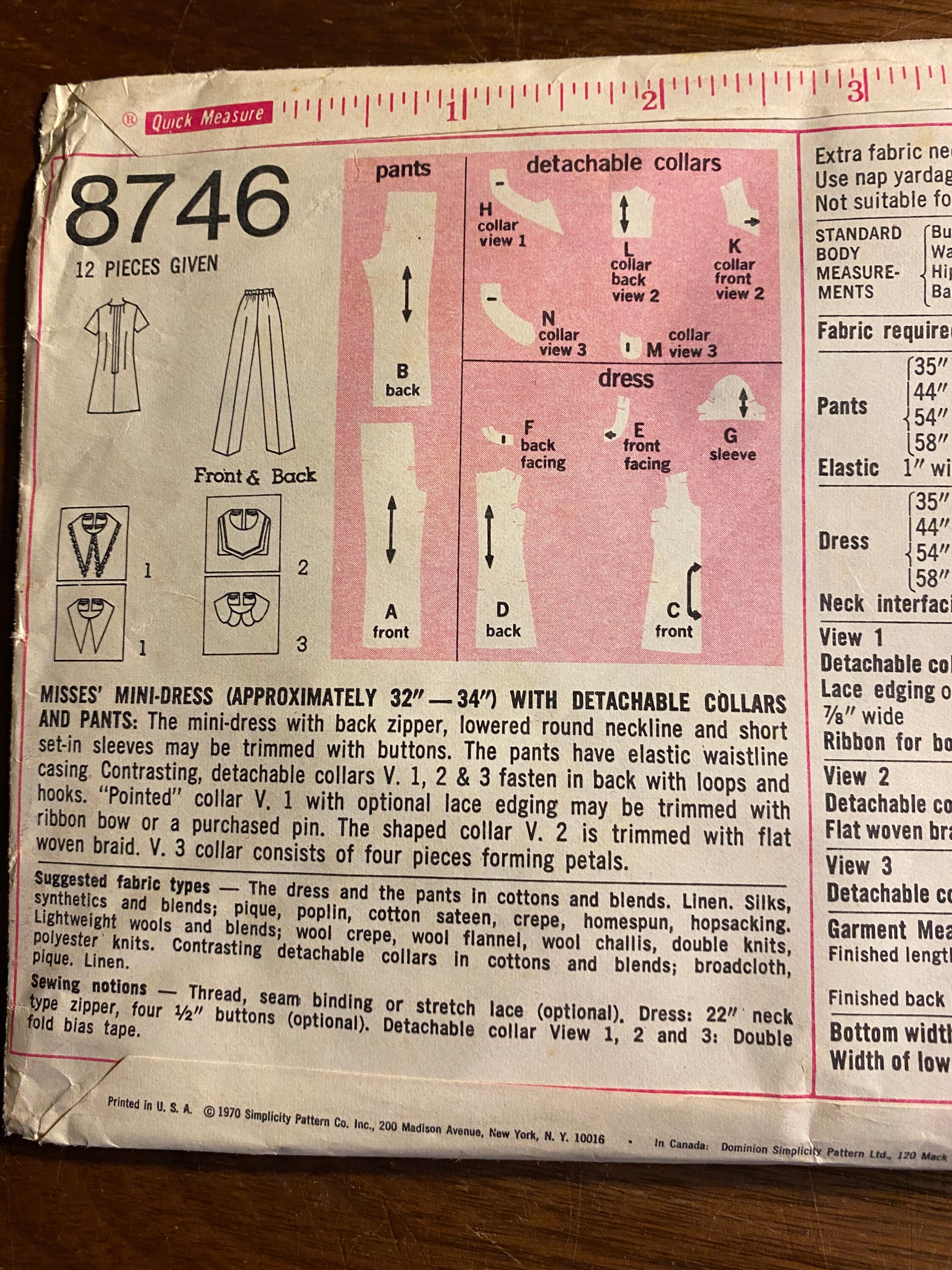 Pattern 8746 Misses / Women's Tunic / Mini Dress / Pants - Vintage Simplicity 8746 ...