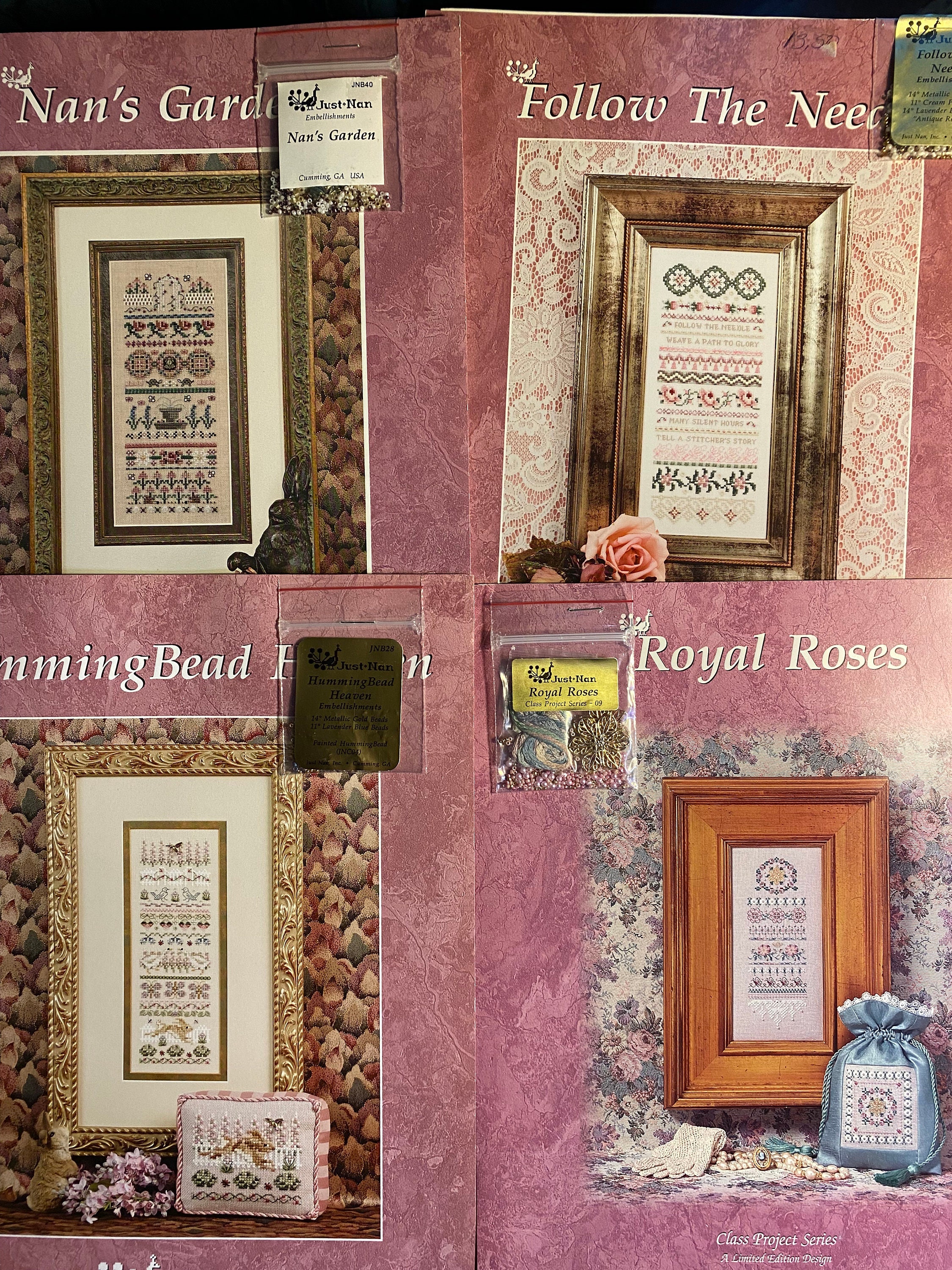 Samplers W/ Silk Floss, Charm, Bead Embellishment - Cross Stitch