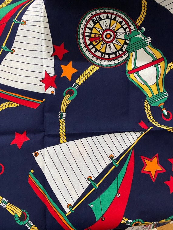 Nautical Theme Fabric Navy Blue Background With Sailboat / Etsy