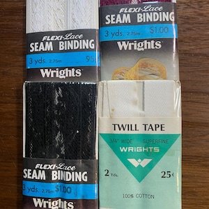 Seam Binding Hem Facing Tape Trim 2 to 3 Yards - Pick: Color / Style - Twill Tape or Flexi-Lace Black, White or Wine Sewing Supply Notion
