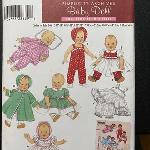 DOLL CLOTHES Pattern 12&quot; - 22&quot; Baby Doll - Simplicity Archives 4707 - Dresses, Jumpsuit, Top, Apron Pantaloons (2004) uncut