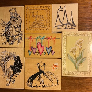 Choisissez un bloc pour tampon en caoutchouc - arbres, pensez à vous, robe de soirée, coeurs suspendus, hibou, lys ou femme déco, fabrication de papier, fabrication de cartes à imprimer