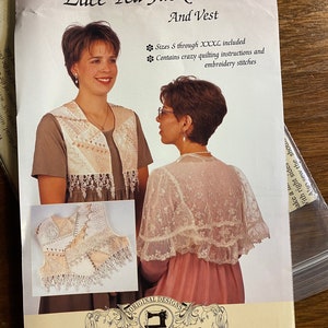 Misses Lace Tea Jacket and Vest Pattern - Gooseberrry Hill #229 - Kathy Pace - 1997  - Adult Sizes S, to XXXXL - Uncut