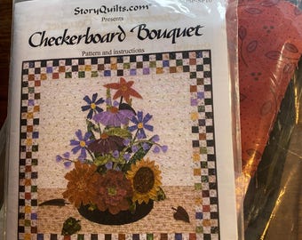 Checkerboard Bouquet Quilted Wallhanging  Pattern & Fabric Kit - 2004 - Susan Perry - 36" x 36" finished