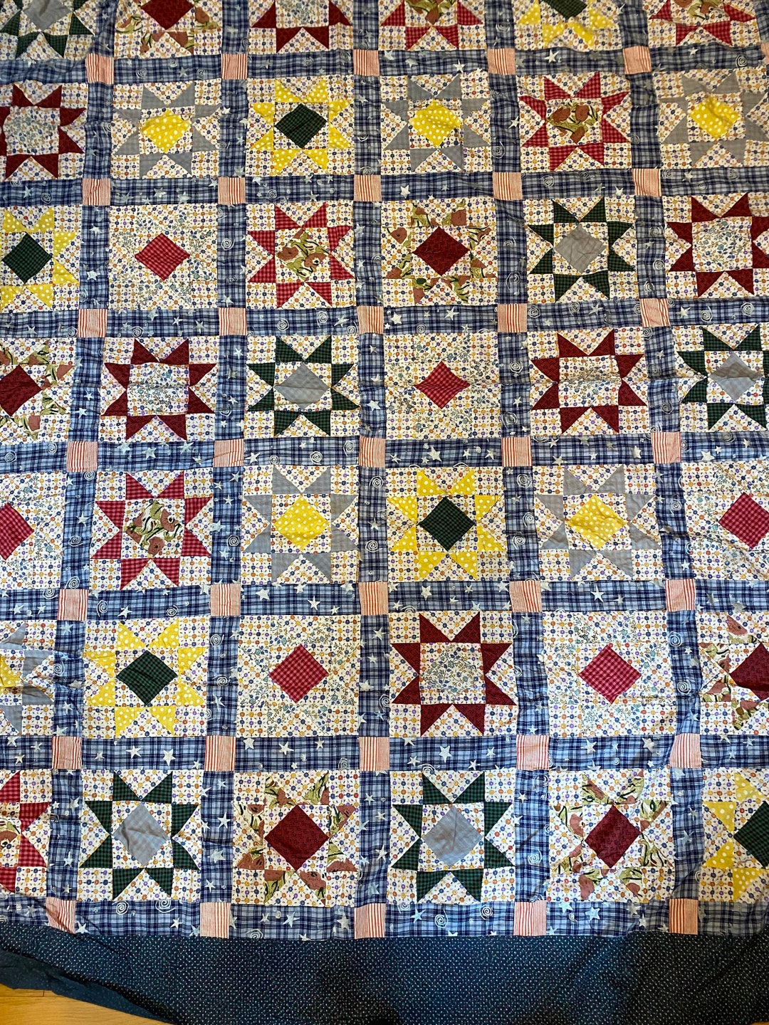 Red / White / Blue / Yellow Quilt Fabric Top Block Piece Etsy