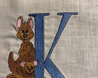 Alphabet Letter (ABC) Fabric Quilt Block (Square) 1 Block 7&quot; x 9&quot; White Background - Machine Embroidered Letter w/ Picture Use in Quilts etc