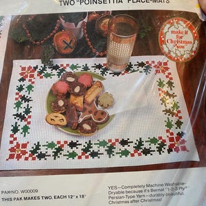 Christmas Holiday Poinsettia Placemats Bernat- Cross Stitch Embroidery Stitchery Kit - W00009 - Ready to Finish - 1976
