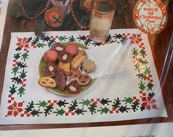 Christmas Holiday Poinsettia Placemats Bernat- Cross Stitch Embroidery Stitchery Kit - W00009 - Ready to Finish - 1976