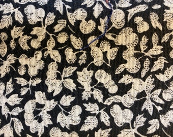 A Small Bit - 2 Pieces of Fabric Black  Background  with Off White Mini Flowers - one 9" x 44 and one 10" x 44"