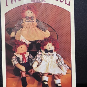 The Raggedy Kids - Soft Cloth Dolls - Like Raggedy Ann & Raggedy Andy to sew - Twice As Nice Designs - 14&quot; tall - 147 -   (uncut) 1989