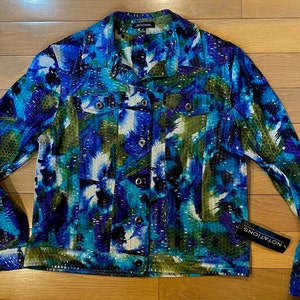 Sparkle Jacket - Purple / Green Size Medium: NWT With  button front , Collar, pockets, long sleeved - Ladies Jacket - Dress up any outfit