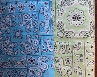 Bandana Paisley Print - Pick: Aqua Blue or Lime Green Fabric 40" x 44" wide -