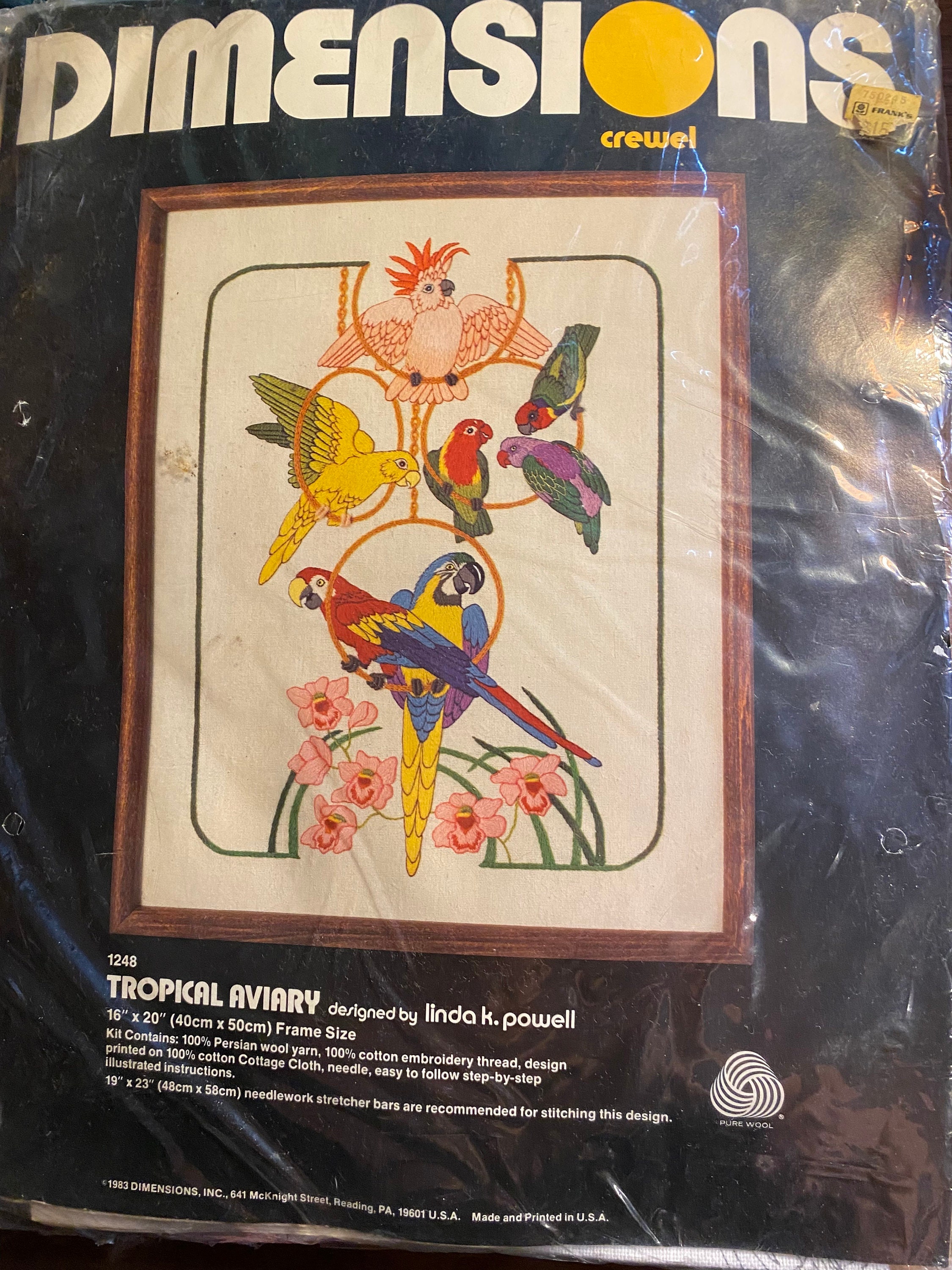 熱帯鳥類 - 寸法クルーエル刺繍ステッチキット 1248 - 野生生物 - 1983 - リンダ パウエル - ニードルポイント - 16" x 20"